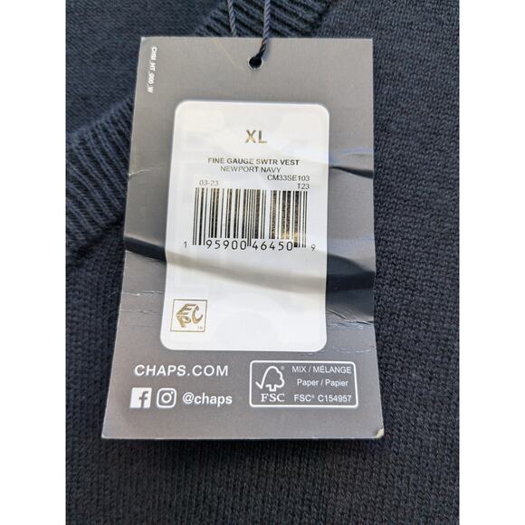 Chaps Sweater Vest Men’s Large Navy Blue Sleeveless Preppy V-Neck Size XL NWT - Picture 10 of 10